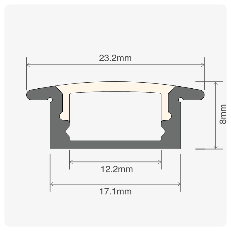 20m (10 x 2m) ALU02 Recessed LED Profile, 23.2 x 8mm