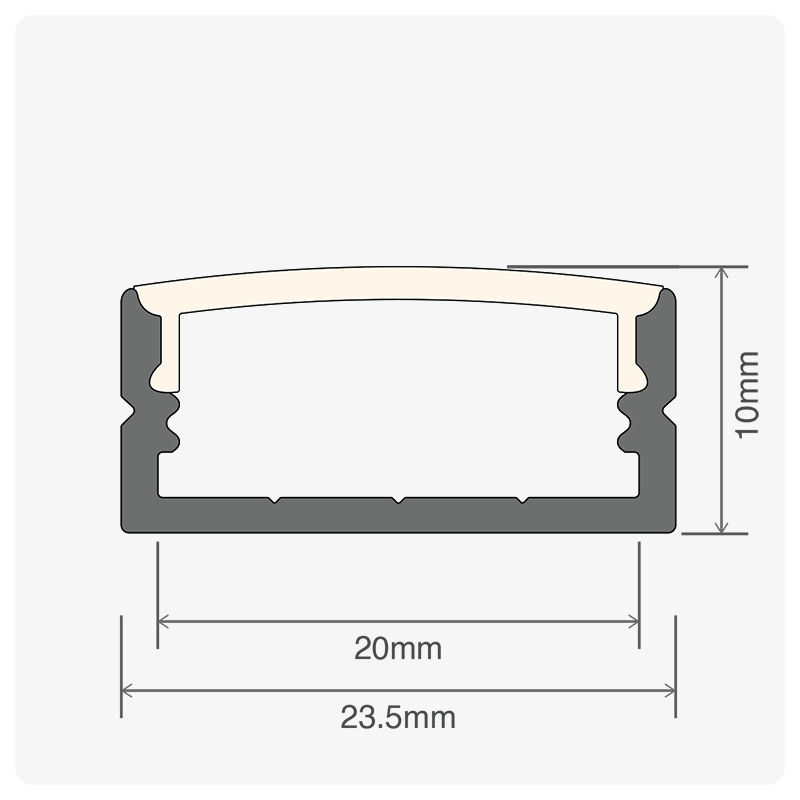 40m (20 x 2m) ALU14 Surface Mounted LED Profile, 23.5 x 10mm