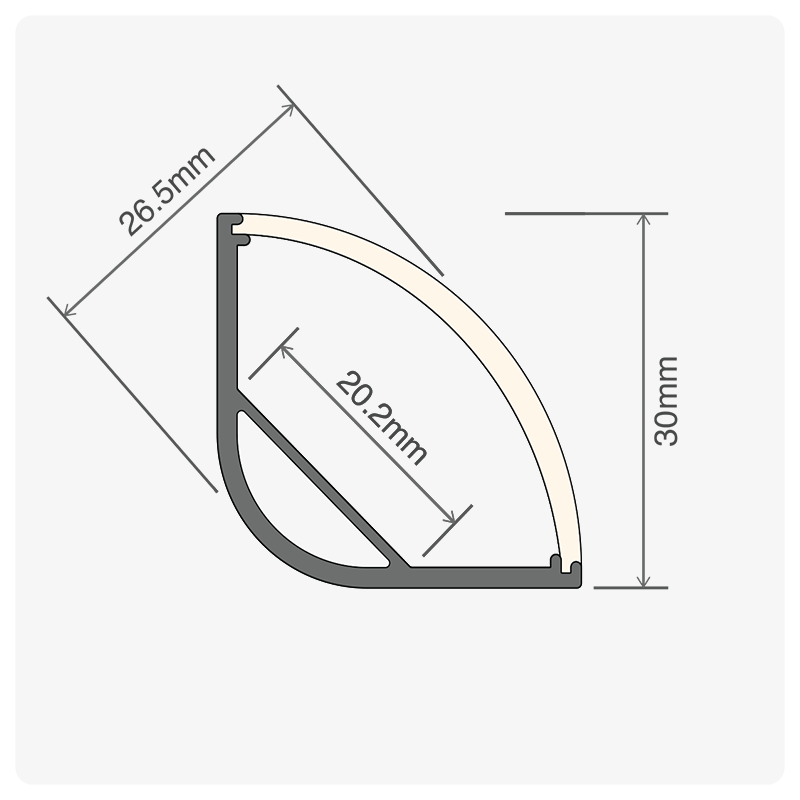 2m ALU16 Corner LED Profile, 30 x 26.5mm